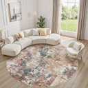 Tortania Washable 10' Round Area Rug for Living Room: Modern Abstract Neutral Large So' Thin Rugs - Non Slip Indoor Carpet for Bedroom Dining Room Office Nursery Home Floor Decoration - Colorful Multi