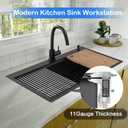 Black Kitchen Sink Workstation, 33x22 Inch Stainless Steel Drop In Kitchen Sink Modern Large Single Bowl Kitchen Sink Gift Combo-SS Grid,Drying Rack,Cutting Board,Soap Dispenser, Drain Strainer Set