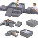 Foam Climbing Toys for Toddlers with Large Ball Pit, Foam Climbing Blocks, Soft Play Climb and Crawl Activity Playset, Toddler Play Crawling Climbing Sliding Indoor (Excluding Balls) (Grey)