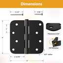 6 Pack Rounded Door Hinges 4 Inch, Black Exterior & Interior Door Hinge with 5/8'' Radius Corner, Removable Pin, Perfect for Heavy-Duty Front & Back Door, Antirust & No Squeaks