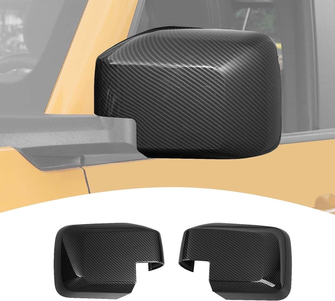 for Bronco Side Mirror Cover Trim Carbon Fiber for Ford Bronco 2021 2022 2023 Carbon Fiber Exterior Accessories 2pcs (for Mirror Without Light & Not for Sport)