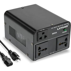 LVYUAN Voltage Converter Transformer 800 Watt Step Up/Down Convert From 110V120V to 220V240Vt and from 220V240V to 110V120V with 2 US Outlets, 2 Universal Outlets, Resettable Circuit Breaker