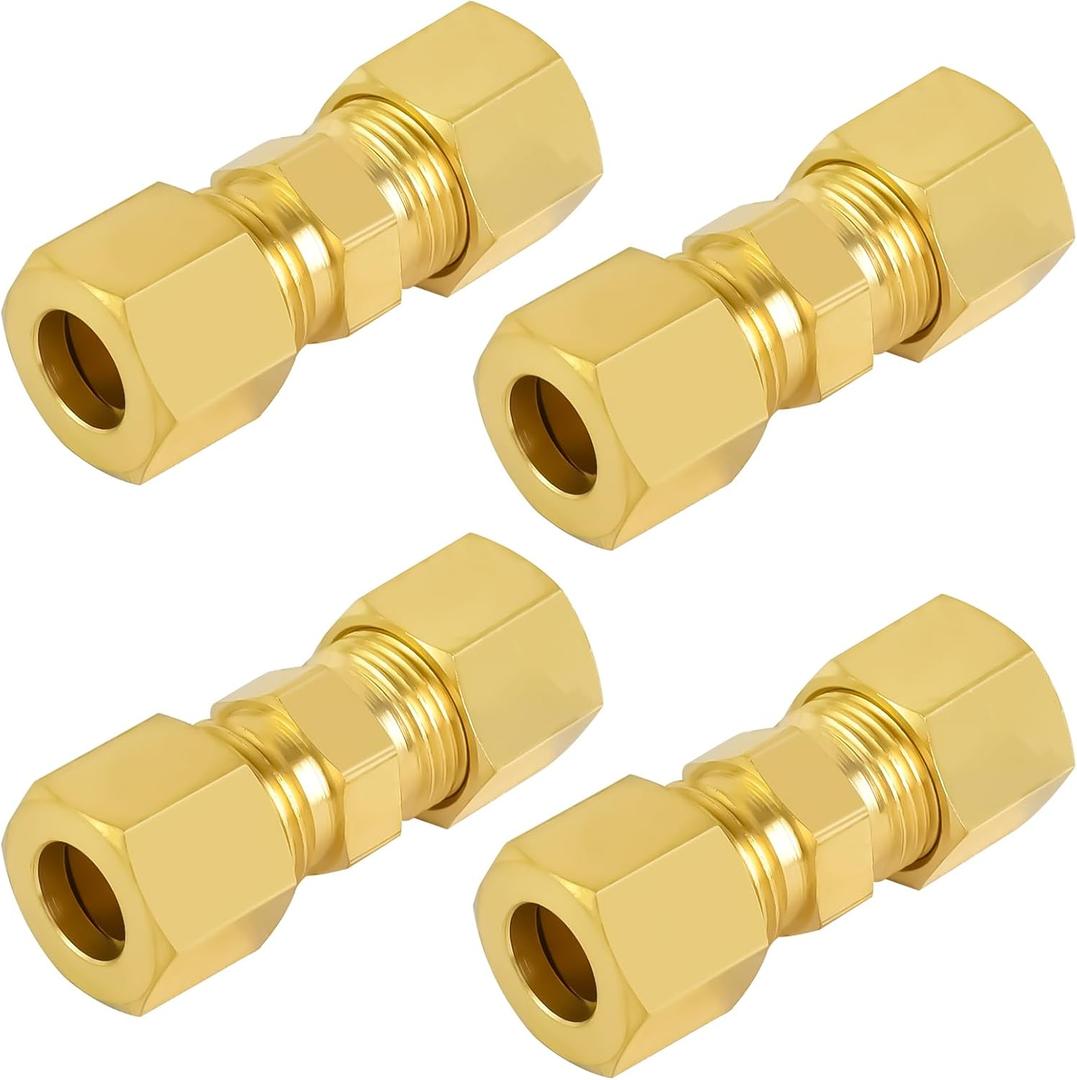 MuHize Compression Union Fittings Kit - 4 Pack 5/16 Inch Heavy-Duty Brass, Corrosion Resistant Tube Connector for Trucks Industrial Lines