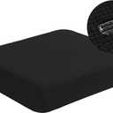 SICHOWEL Water-Repellent Sofa Cushion Covers Jacquard High Stretch Fabric Chair Cushion Furniture Protector for Living Room, Washable Sofa Seat Slipcover, 1 Seater (Small, Black) (1)