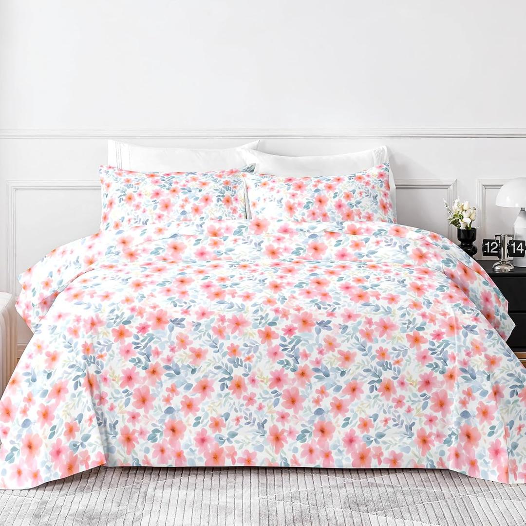 Queen Sheet Set - Floral Print - Luxury 1800 Brushed Microfiber Bed Sheets - Breathable Cooling Sheets for Queen Size Bed - 16" Deep Pocket, Extra Soft, Shrinkage, and Fade Resistant - 4 PC (21# Flower)