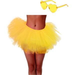 Tutu Skirt 5 Layered with Heart Sunglasses Tutus Tulle Ballet Tutu Skirts for Women & Girls Party Dance Dress (One Size-Small Short, Yellow)