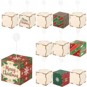 Geelin 12 Pcs DIY Wood Photo Blocks with Wire Holder for Christmas 3 Inch Unfinished DIY Card Holder Crafts Kits for Xmas Wedding Table Displaying Pictures Party Decoration Home Crafts Projects