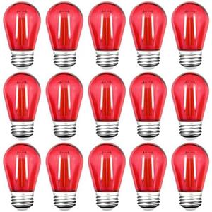 GUILEDUO 15 Pack S14 LED Red String Light Bulbs, Shatterproof 2 Watt Replacement Bulbs for Outdoor String Light, Waterproof Decorative E26 Base Red Filament Edison Christmas Light Bulbs, 120V