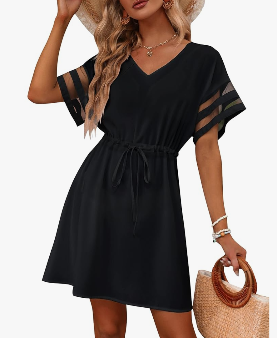 BMJL Womens Swimsuit Coverup Beach Dress V Neck Chiffon Bathing Suit Cover Ups Swimwear M