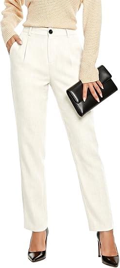 smawell Women's Dress Pants for Work High Waisted Slacks Business Casual, XL, White