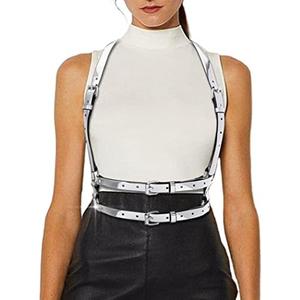BODIY Women High Waisted Harness Belt Silver Mirror Waist Strap Belts Rave Punk Rock Belts