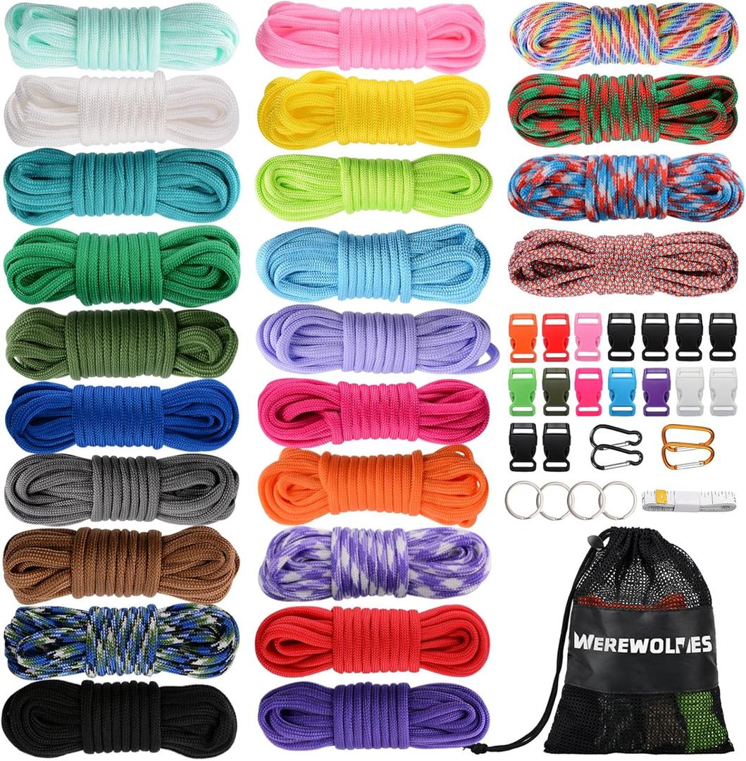 550 Paracord Type III - Survival Paracord Bracelet Rope Kits - Tent Rope Parachute Cord Combo Crafting Kits, Many Colors of Outdoor Survival Rope - Great Gift