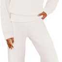 MEROKEETY Women's Fall Pajama Set Fuzzy Fleece 2 Piece Loungewear Off Shoulder Sweater Tops Wide Leg Pants Matching Outfits (X-Large, Beige)