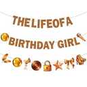 RUBOAOA The Life of a Birthday Girl Decorations, 3 Pcs Pre-Strung Gold Glitter Party Bunting Banners for Girls' Birthday Disco Showgirl Broadway Parties