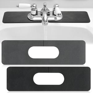 Tioncy 2 Pcs Faucet Mat Sink Splash Guard Oval-hole Oval Splash Pad for Kitchen Sink Oval Base Diatomite Faucet Mat for Bathroom Absorbent Mat Splatter Screens(Dark Gray, Black)