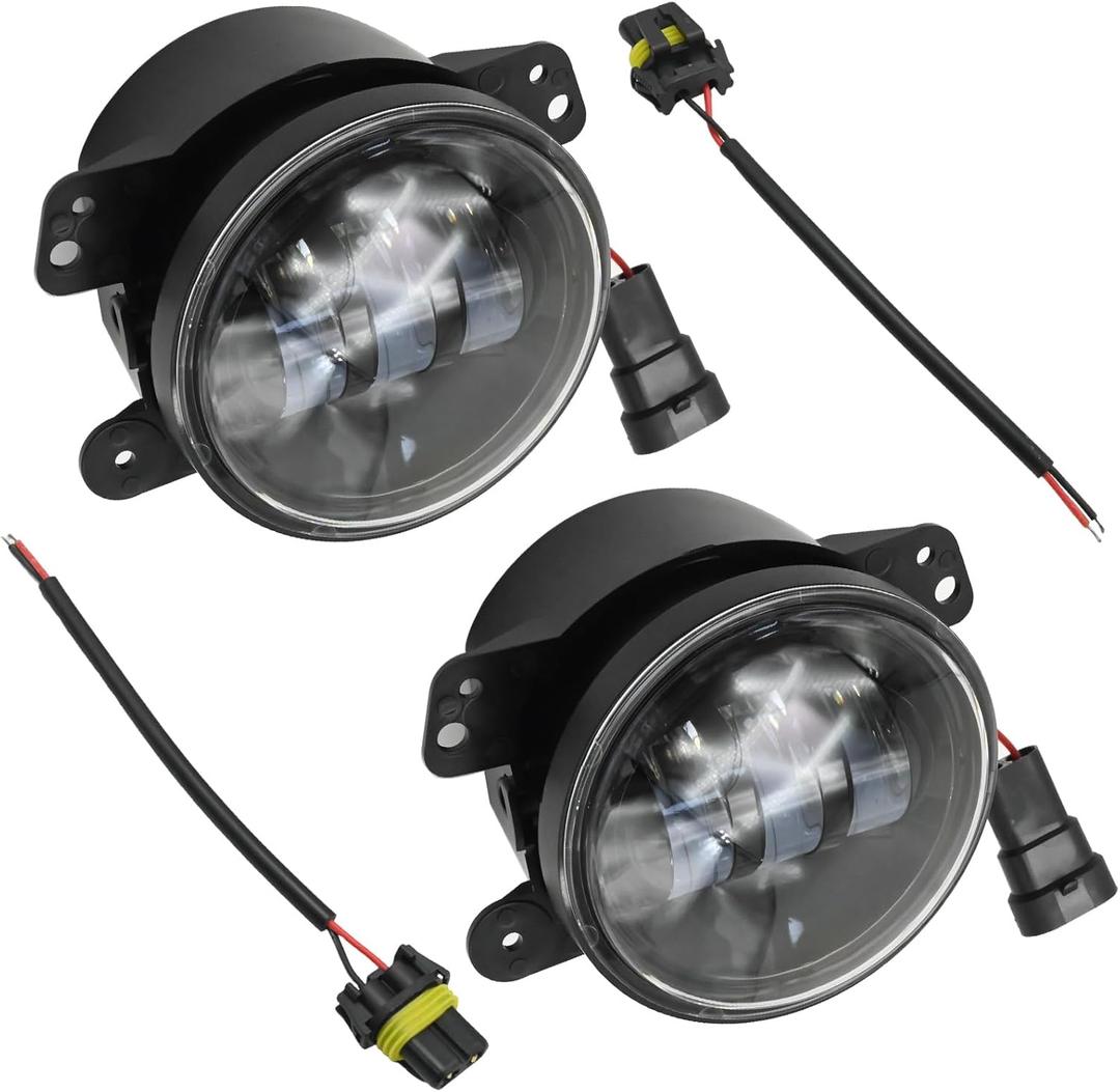 Pair 4 Inch 30W Round LED Fog Lights Motorcycle Driving Lamps Replacement for Jeep Wrangler JK TJ CJ 2007-2016