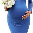 Maternity Cocktail Dress Sparkly Mesh Wrap Bodycon Baby Shower Wedding Guest Pregnancy Fall V Neck Formal S Long Sleeves, Blue