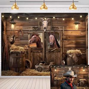 18X10ft Western Party Backdrop Rustic Wooden Cowboy Backdrop, Wild West Wooden House Farm Photography Background Western Theme Cowboy Birthday Party Decor Banner Photo Studio Props