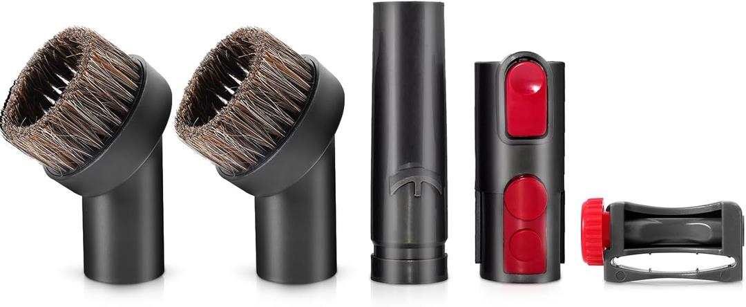 botzi 2 PCS 25mm Horse Hair Vacuum Brush Attachment with Adapter and Trigger Lock, Round Dust Brush, Compatible with Dyson V15 V11 V10 V8 V7 V6 Vacuum Cleaners, Vacuum Converter Adapter, Easy Install