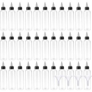 40 PCS 4 oz Plastic Squeeze Bottles, Round Dispensing Bottles with Twist Top Cap and Funnel for Crafts, Kitchen, Household, Clear