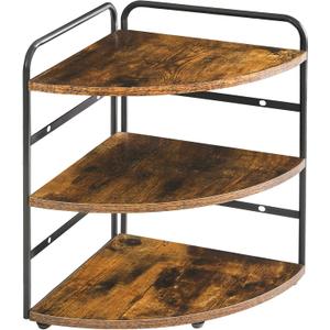 IBUYKE Corner Shelf, Kitchen Counter Organizer, Bathroom Vanity Trays, 3-Tier Spice Rack for Small Spaces,Cosmetic Storage Perfume Holder, Adjustable Height, Rustic Brown,TWJ002H