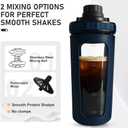 26oz Glass Protein Shaker Bottle, Stainless Steel Mixing Ball & Silicone Sleeve, Odorless, Leak-Proof, BPA-Free, Ideal for Smoothies & Workout Drinks (Steel Blue)