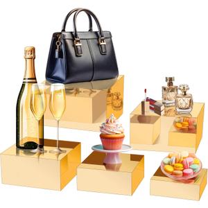 MACIFECI Acrylic Display Risers Acrylic Box Nesting Display Risers Food Risers for Party Gold Cube Boxes Display Stands, Set of 5