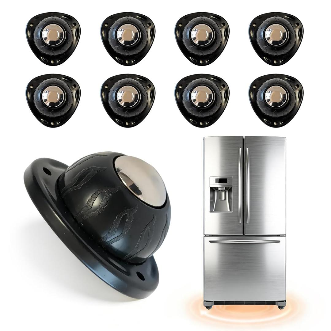 Black Stainless Steel Self Adhesive Caster Wheels 8 Pack Large Profile Swivel Ball Casters, 60 LBS Load Capacity Per Wheel, Universal Pulley for Furniture, Storage Bins, PC Cases, Large Appliances