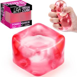 Premium MEGA Cube  Extra Large Ultra-Firm Gel Squishy Fidget Toy | Stress Balls for Adults with Non-Sticky, Odor-Free Shell & Reinforced Dual Leak-Proof Seals for Heavy-Duty Use | 1-Pack Pink