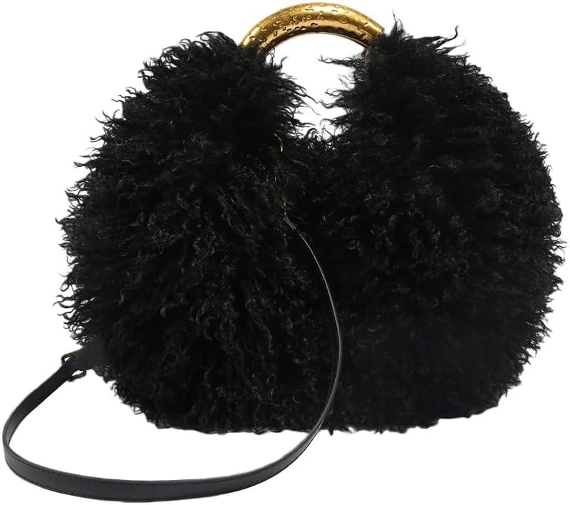 Women Shagy Furry Handbags Burgundy Fur Purse Fluffy Shoulder Bag Fur Hobo Bags Women