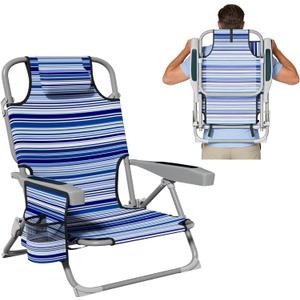 DIAMONDFORGE Lightweight Portable Beach Chair for Adults, 350 LBS Capacity Backpack Beach Chair, Reclining Beach Chair with 5-Position Lay Flat, Large Cup Holder for Beach Camping Sports, 1 Pack Blue