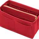 DailyPlus Purse Organizer Insert with Zipper Felt Bag Organizer Handbag Organizer Insert Bag in Bag Organizer with Key Chain for Tote Purse Bag, Red, Small