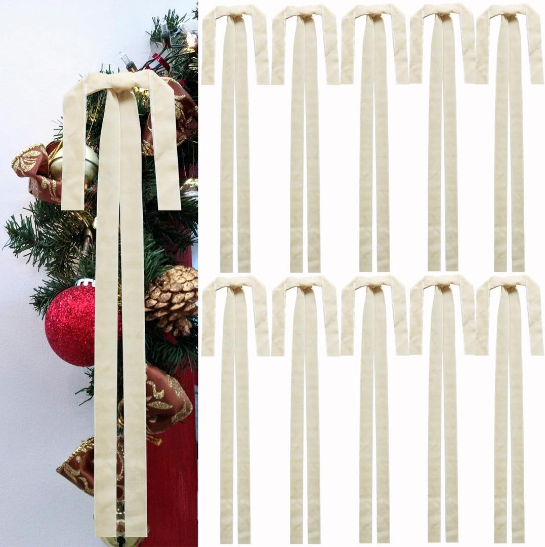 10pcs Beige Large Velvet Christmas Bows for Xmas Tree Wreath, Garland, Swag, Staircase,Wedding Indoor Outdoor Home Decor (15 * 24 inch,Width of 1inch)