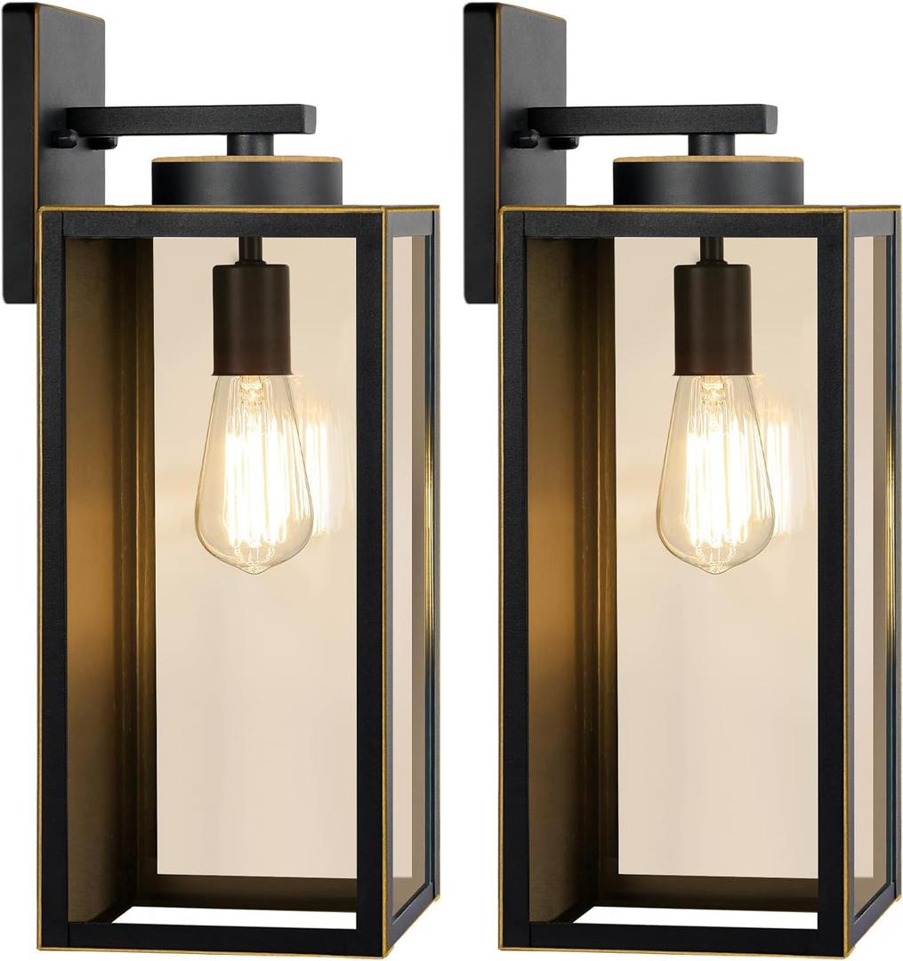 Large Size Outdoor Wall Light Fixtures, Exterior Lighting Fixtures Porch Sconces Wall Mounted, Waterproof Bronze Outdoor Wall Lanterns Lamps, Outside Lights for House Patio Front Door Entryway, 2-Pack (15.25inch)
