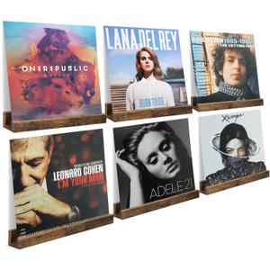 Vinyl Record Shelf Wall Mount, 6 Pack 12 inch Album Record Holder Display, Wood Floating Shelves for Wall Decor, Album Shelves, Kids Bookshelf, Magazine Rack, Walnut