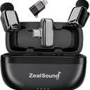 ZealSound Mini Wireless Lavalier Microphone for iPhone iPad Android, Dual Channel Wireless Microphones with Noise Cancellation, Mute & Volume Control, 33H Battery Case, USB-C & Lightning Plug & Play