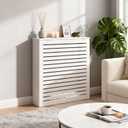 Radiator Cover Cabinet, White Heater Covers for Radiators, Louvered Grill Radiator Shelf with Top, 27.5x 27.5x 8Heating Decorative Organizer for Kitchen Living Room Bathroom