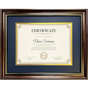 Diploma Frame 8.5 x 11 with Blue over Gold Mat or Display 11x14 Document without Mat Certificate Degree Graduation Gifts Mahogany with Gold Beads Wall Mount&Tabletop Display
