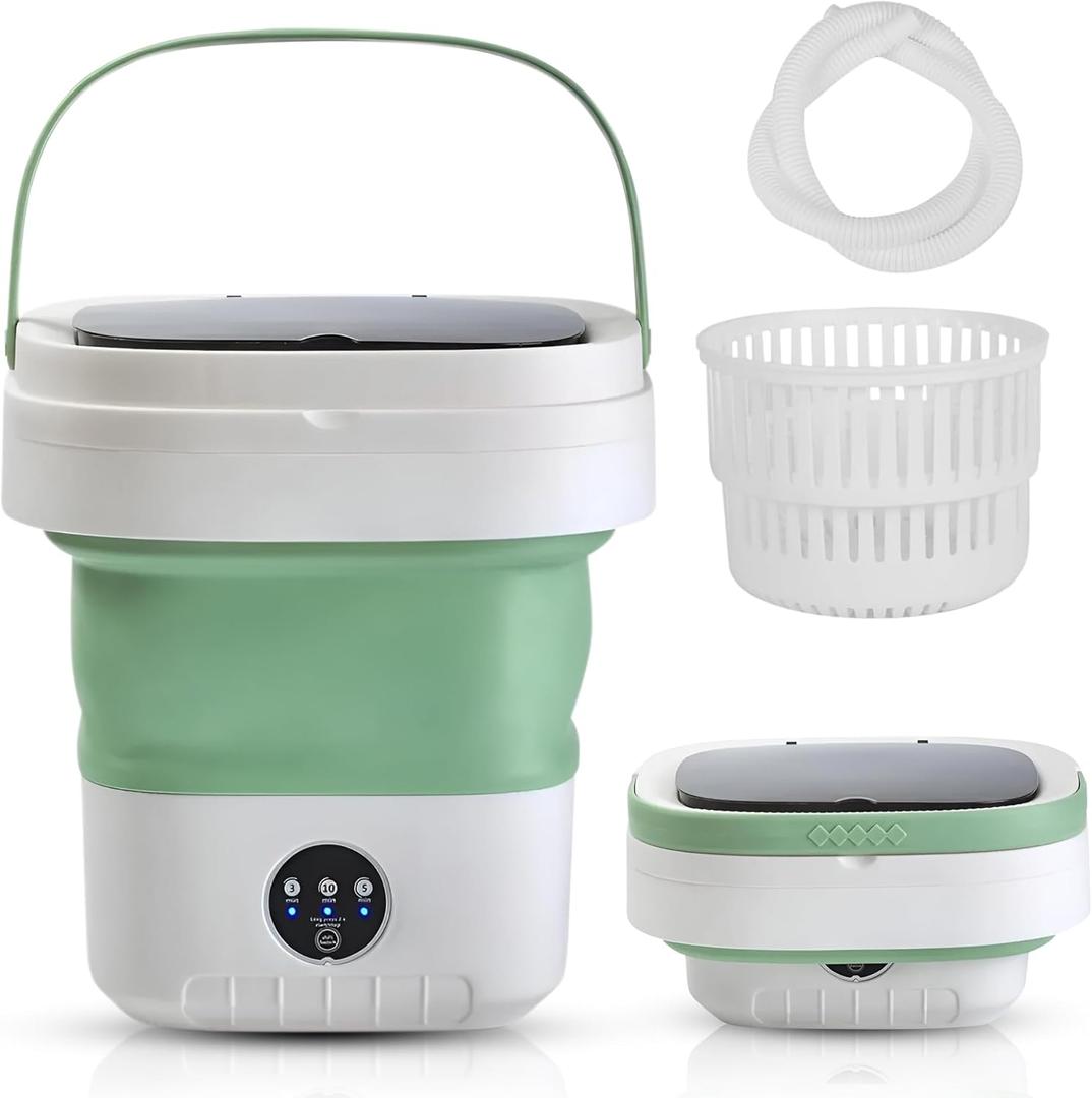 Portable Washing Machine, Mini Washer with Foldable Design, Has 3 smart Modes for Travel, Apartment, Baby Clothes, Socks, camping, RV (Green)