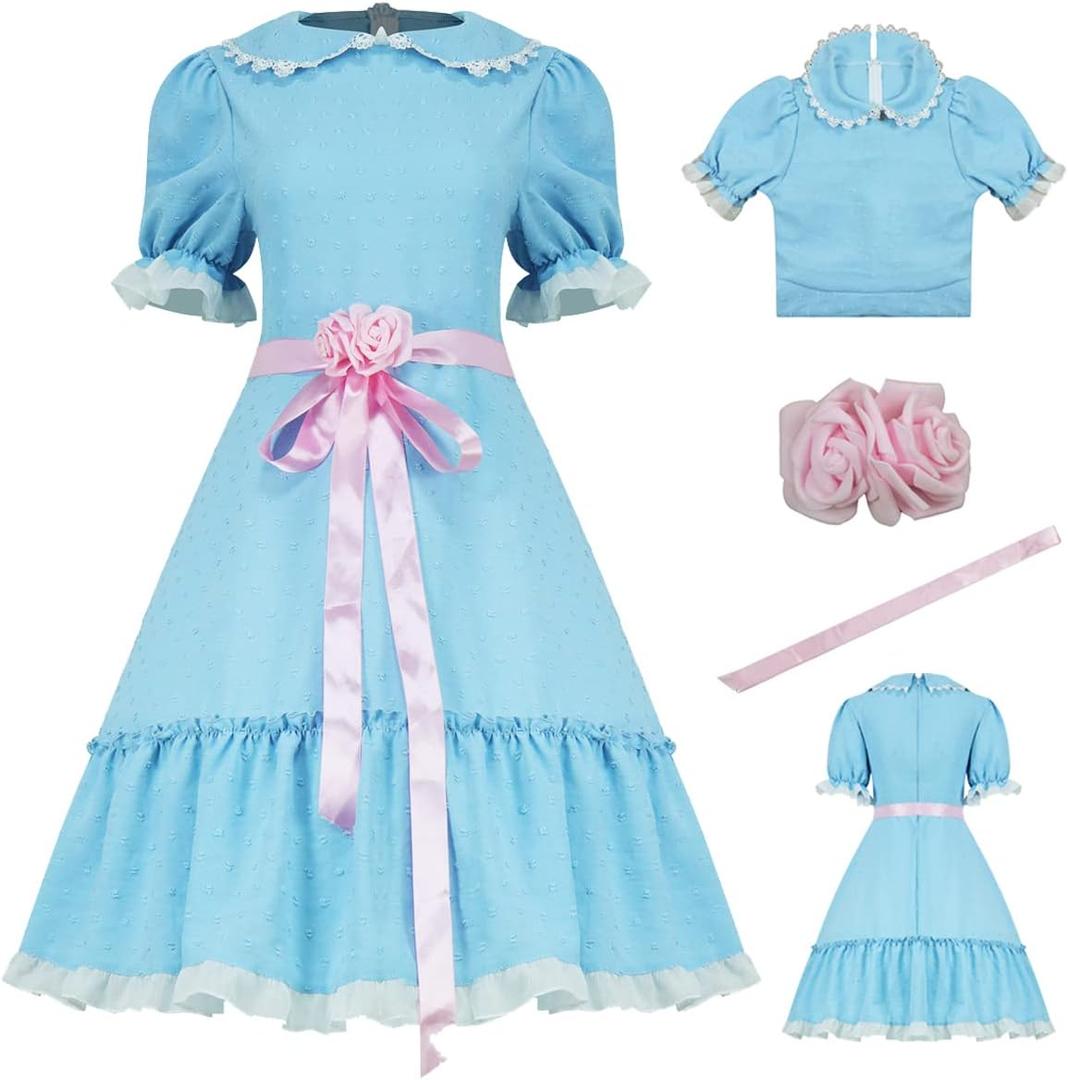Saxcdyi Twins Costume Women Blue Kawaii Dresses Lolita Dress Halloween Creepy Sister Scary Doll Cosplay Outfits, XS