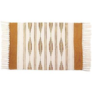 Okuna Outpost Mustard Yellow Bohemian Bathroom Rug with Tassels - Low Pile Handmade Bath Mat - Bohemian Decor - Bathroom Rugs 23.6 x 35 Inches
