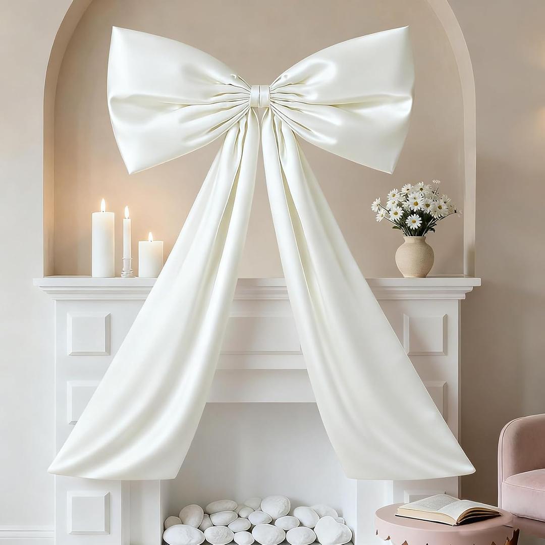 White Large Bow Decor Big Bow for Room, Coquette Giant Ribbon Tie for Birthday Party Backdrop Wall Decor, Bows Decor for Room Wedding Baby Shower Decorations (White, 24 x 36 Inches)