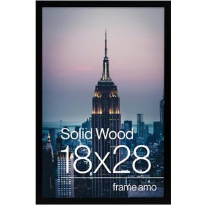 Frame Amo 18x28 Solid Wood Poster Frame, 1 inch Wide Border, Smooth Wrap Finish, Acrylic Face (Black)