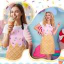 Ice Cream Parlor Apron, Cute Cones Colored Sprinkles Apron for Women with Adjustable Neck, Pockets Home Kitchen