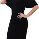 Aphratti Women's Short Sleeve Work Sheath Midi Dress Elegant Fitted Cocktail Party Church Funeral Outfit (Medium, Black)