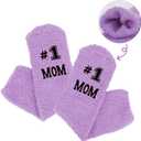 #1 Mom Coral Fleece Slipper Socks with Cupcake Gift Box Mom, Grandma, Niece, Aunt, Sister, Daughter Gifts(Hot Pink/Purple) (Purple)