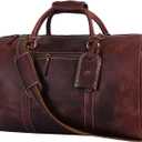 Aaron Leather Duffle Bag for Men & Women, 30L Travel Overnight Weekender Garment Duffel Bags, Carry On Mens Weekend Bag for Business, Traveling, Luggage Bag - Walnut