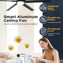 65 Inch Outdoor Ultra-Thin Ceiling Fan with Light,6 Black Aluminum Blades