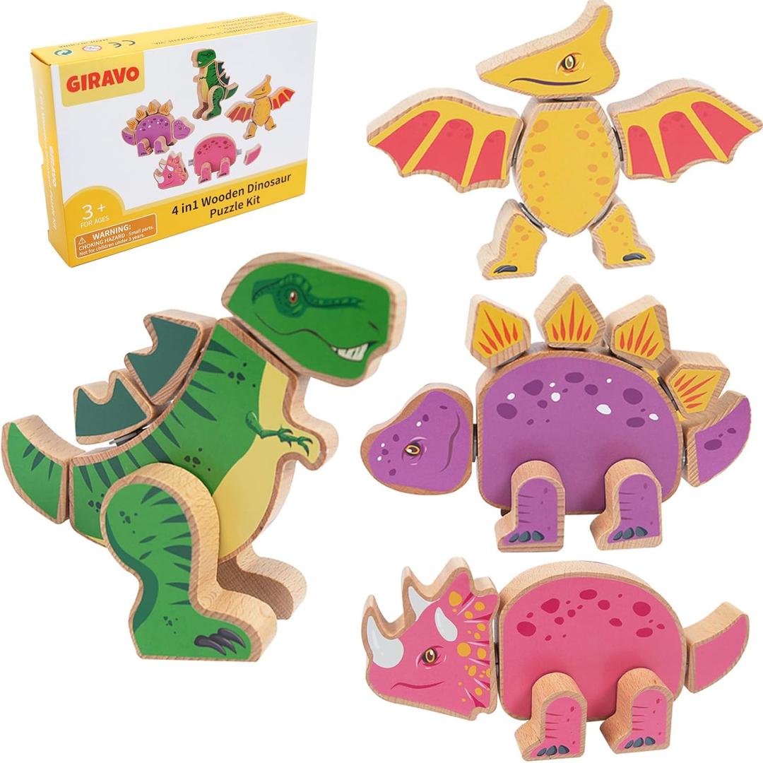 Dinosaur Toys for Kids Ages 3-5, Wood Take Apart Dinosaur Snap Together Building Toy, Wood Building Toys for Boys Girls Age 4-7, Creative Kids Gifts
