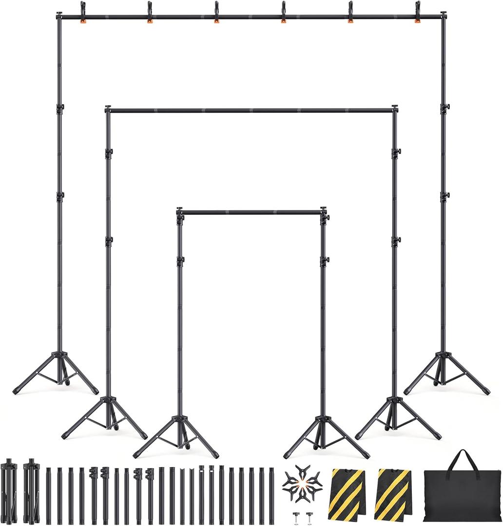 Backdrop Stand Kit - 6 Widths, 10x10ft Adjustable Background Stand for Parties & Studio Photography